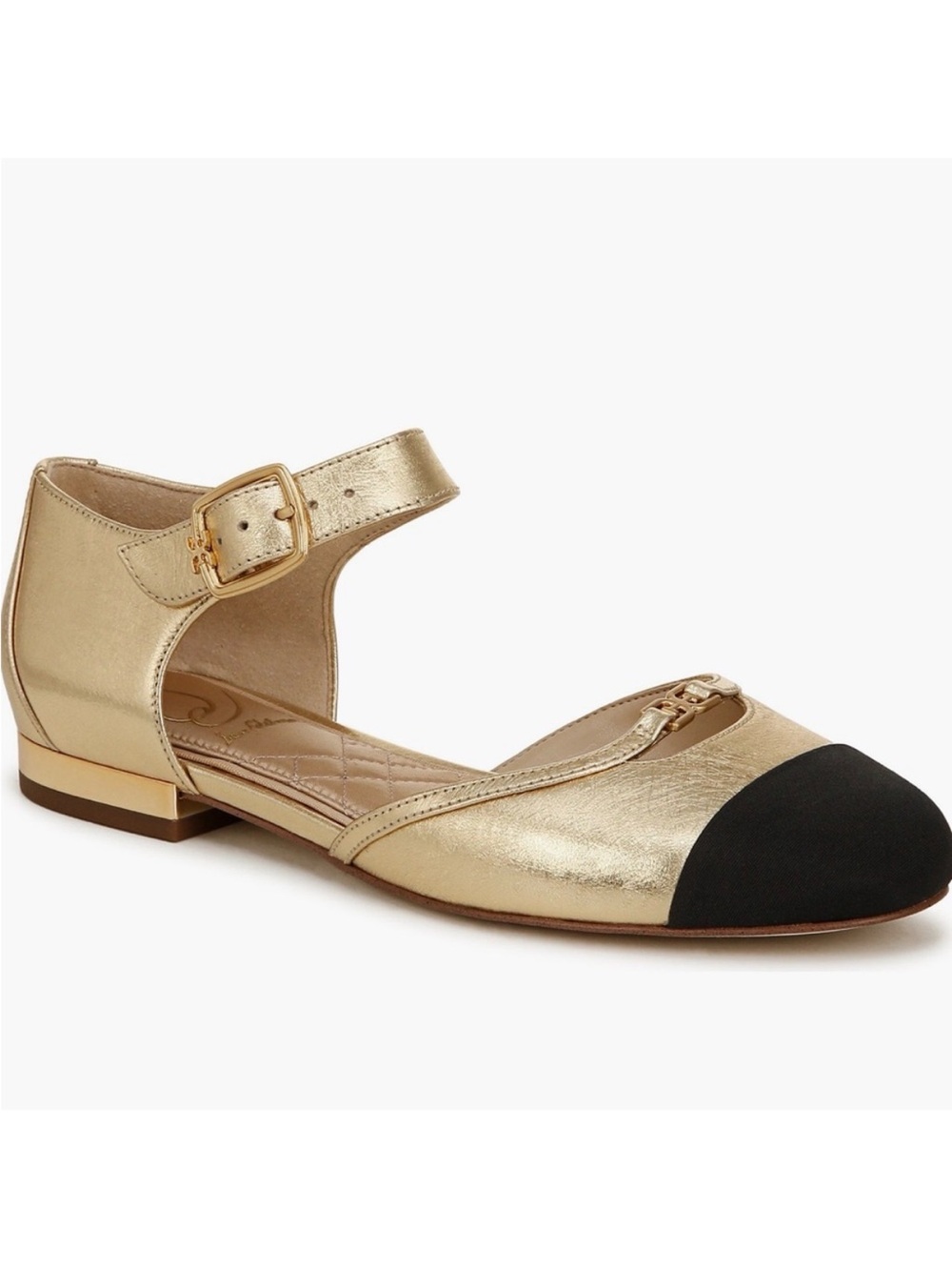 Sam Edelman Rylie Cap Toe Mary Jane Flats Metallic Gold with Black - Picture 4 of 15